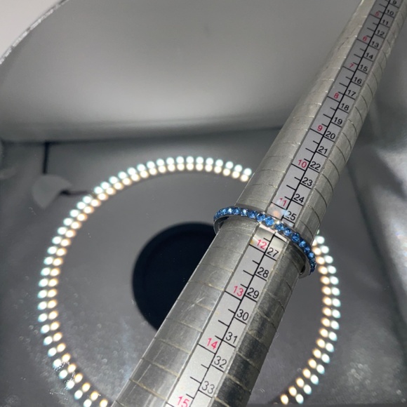 Aquamarine Blue Crystal Channel Eternity Band Ring Size 11.5 - Picture 3 of 7